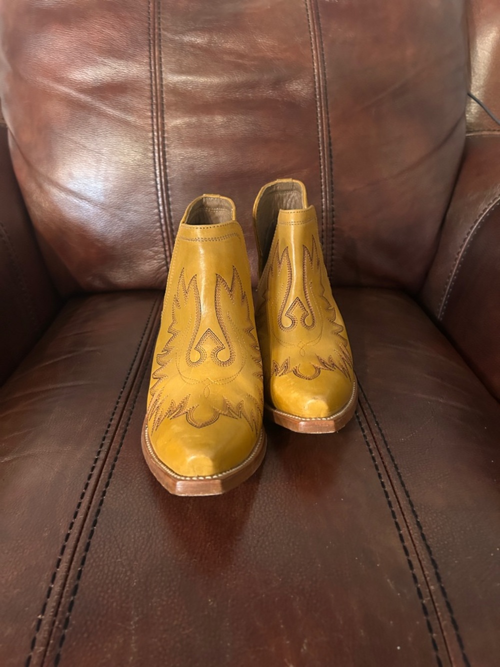 Ariat Burnt Yellow Leather Western Ankle Booties